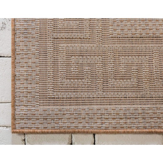 Outdoor Border Collection Area Rug - Greek Key (8' x 11' 4" Rectangle, Light Brown/ Tan)