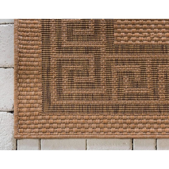 Outdoor Border Collection Area Rug - Greek Key (8' x 11' 4" Rectangle, Light Brown/ Tan)
