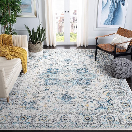 Madison Collection Area Rug - 8' x 10', Turquoise & Ivory, Snowflake Medallion Distressed Design, Non-Shedding & Easy Care, Ideal for High Traffic Areas in Living Room, Bedroom (MAD603K)