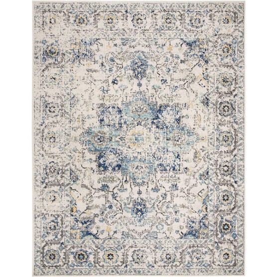 Madison Collection Area Rug - 8' x 10', Turquoise & Ivory, Snowflake Medallion Distressed Design, Non-Shedding & Easy Care, Ideal for High Traffic Areas in Living Room, Bedroom (MAD603K)