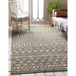 Outdoor Trellis Collection Area Rug - Tribal Trellis (7' 10" x 11' 4" Rectangle, Green/ Natural)