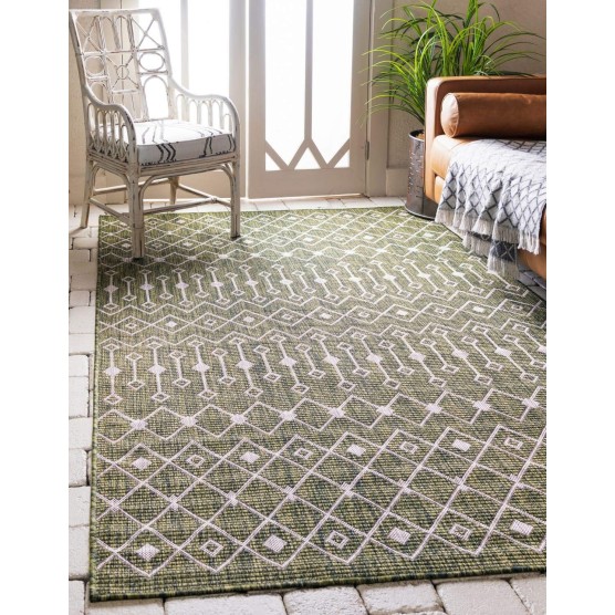 Outdoor Trellis Collection Area Rug - Tribal Trellis (7' 10" x 11' 4" Rectangle, Green/ Natural)