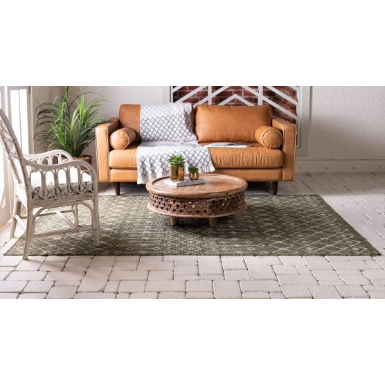 Outdoor Trellis Collection Area Rug - Tribal Trellis (7' 10" x 11' 4" Rectangle, Green/ Natural)