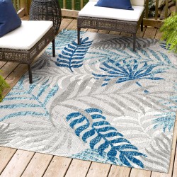 Tropics Palm Leaves Indoor Outdoor Area-Rug Bohemian Floral Easy-Cleaning High Traffic Bedroom Kitchen Backyard Patio Porch Non Shedding, 8 X 10, Gray/Blue