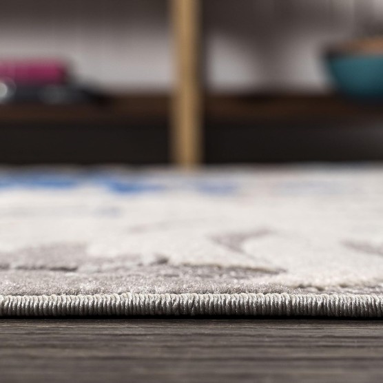 Tropics Palm Leaves Indoor Outdoor Area-Rug Bohemian Floral Easy-Cleaning High Traffic Bedroom Kitchen Backyard Patio Porch Non Shedding, 8 X 10, Gray/Blue