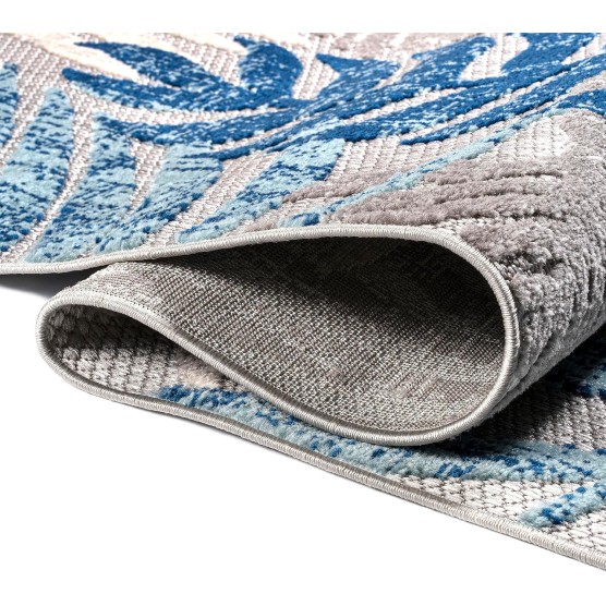 Tropics Palm Leaves Indoor Outdoor Area-Rug Bohemian Floral Easy-Cleaning High Traffic Bedroom Kitchen Backyard Patio Porch Non Shedding, 8 X 10, Gray/Blue