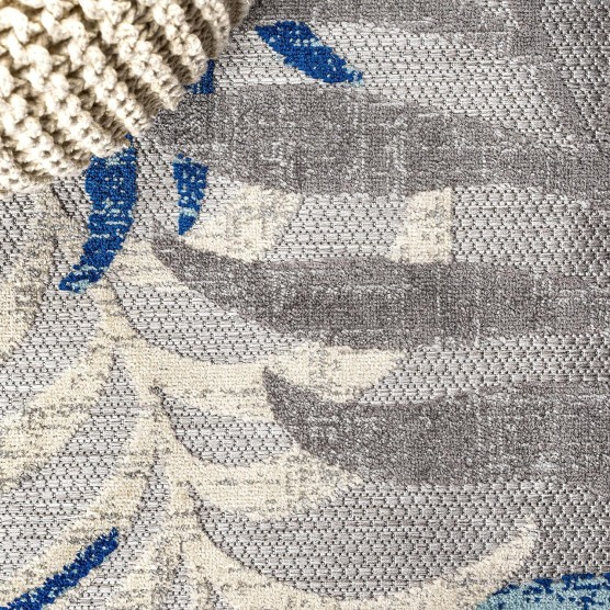 Tropics Palm Leaves Indoor Outdoor Area-Rug Bohemian Floral Easy-Cleaning High Traffic Bedroom Kitchen Backyard Patio Porch Non Shedding, 8 X 10, Gray/Blue