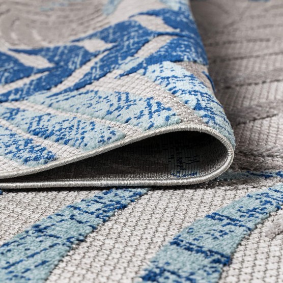 Tropics Palm Leaves Indoor Outdoor Area-Rug Bohemian Floral Easy-Cleaning High Traffic Bedroom Kitchen Backyard Patio Porch Non Shedding, 8 X 10, Gray/Blue