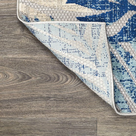 Tropics Palm Leaves Indoor Outdoor Area-Rug Bohemian Floral Easy-Cleaning High Traffic Bedroom Kitchen Backyard Patio Porch Non Shedding, 8 X 10, Gray/Blue