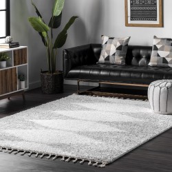 Bria Moroccan Shag Tasseled Area Rug - 8x10 Shag Area Rug Modern/Contemporary White/Ivory Rugs for Living Room Bedroom Dining Room Nursery