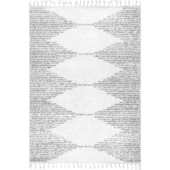 Bria Moroccan Shag Tasseled Area Rug - 8x10 Shag Area Rug Modern/Contemporary White/Ivory Rugs for Living Room Bedroom Dining Room Nursery