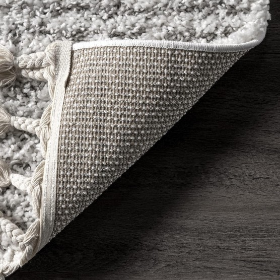 Bria Moroccan Shag Tasseled Area Rug - 8x10 Shag Area Rug Modern/Contemporary White/Ivory Rugs for Living Room Bedroom Dining Room Nursery