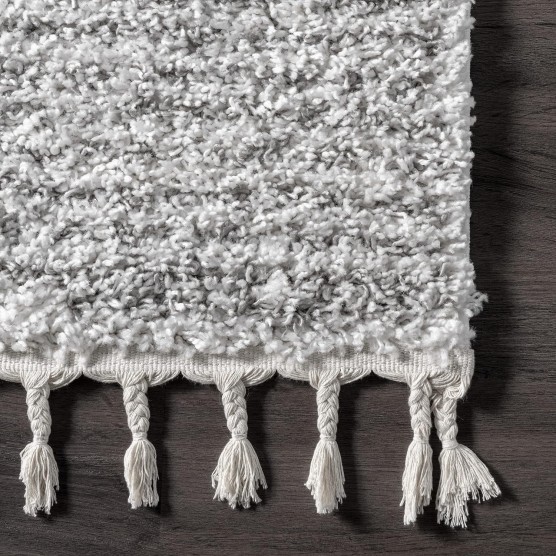 Bria Moroccan Shag Tasseled Area Rug - 8x10 Shag Area Rug Modern/Contemporary White/Ivory Rugs for Living Room Bedroom Dining Room Nursery