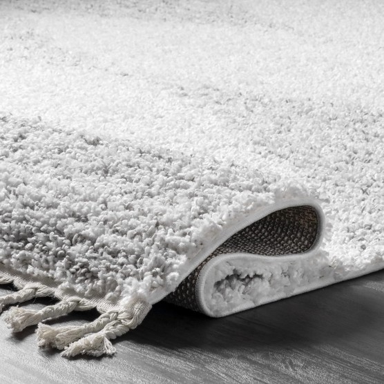Bria Moroccan Shag Tasseled Area Rug - 8x10 Shag Area Rug Modern/Contemporary White/Ivory Rugs for Living Room Bedroom Dining Room Nursery
