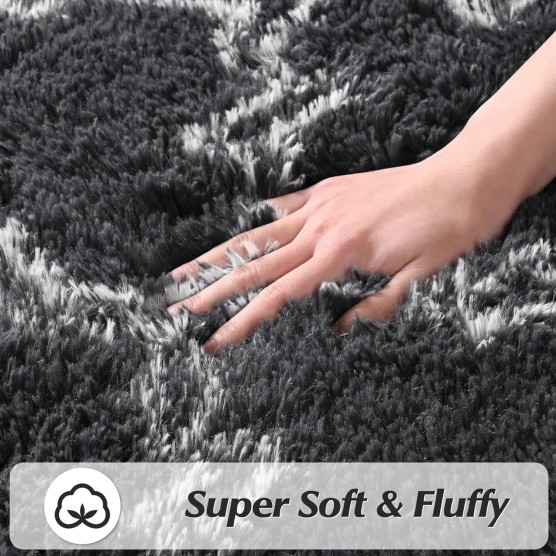 8x10 Shag Large Area Rugs for Living Room, Dark Grey Modern Super Soft Bedroom Carpet, Moroccan Luxury Geometric Plush Fluffy Rug for Kids Nursery Girls Room Indoor Home Decor