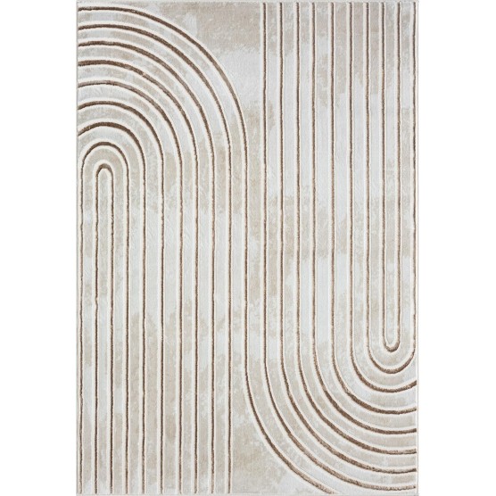 Glam Collection Area Rug - Beige/Cream Modern Abstract Design - 6' x 9' - for Living Room, Bedroom & Office