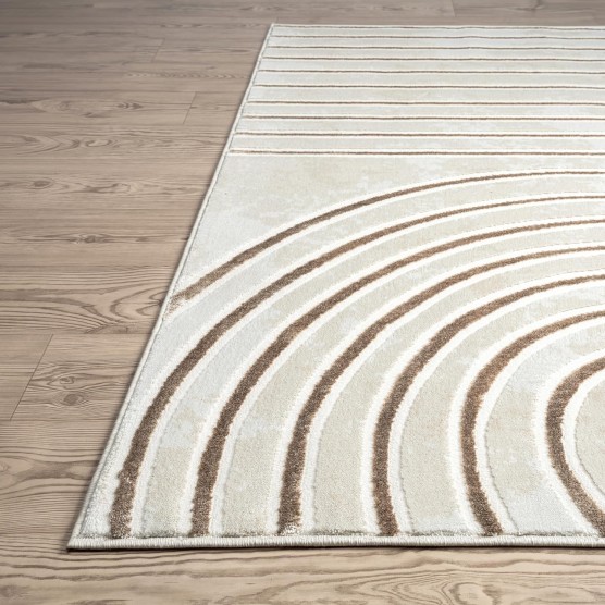 Glam Collection Area Rug - Beige/Cream Modern Abstract Design - 6' x 9' - for Living Room, Bedroom & Office