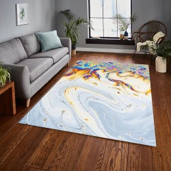 Colorful Abstract Swirls Area Rugs for Bedroom Multicolor Silver White Marble Washable Living Room Rugs Soft Non Slip Indoor Thin Carpet Low Pile Throw Carpet for Dining Room Studio Foyer 5x6ft