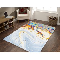 Colorful Abstract Swirls Area Rugs for Bedroom Multicolor Silver White Marble Washable Living Room Rugs Soft Non Slip Indoor Thin Carpet Low Pile Throw Carpet for Dining Room Studio Foyer 5x6ft