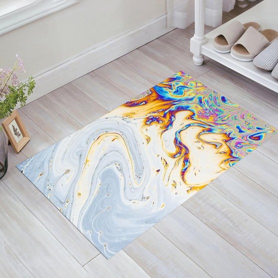 Colorful Abstract Swirls Area Rugs for Bedroom Multicolor Silver White Marble Washable Living Room Rugs Soft Non Slip Indoor Thin Carpet Low Pile Throw Carpet for Dining Room Studio Foyer 5x6ft