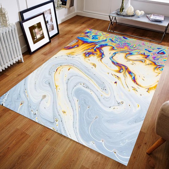 Colorful Abstract Swirls Area Rugs for Bedroom Multicolor Silver White Marble Washable Living Room Rugs Soft Non Slip Indoor Thin Carpet Low Pile Throw Carpet for Dining Room Studio Foyer 5x6ft